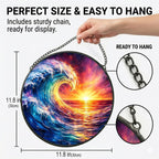 Stained Glass Window Hanging - 11.8" Ocean Wave and Sunset Suncatcher Glass Panel, Home Decorative Hanging Ornament for Kitchen or Garden, Ideal Gift for Mother, Wife or Women - Image 3