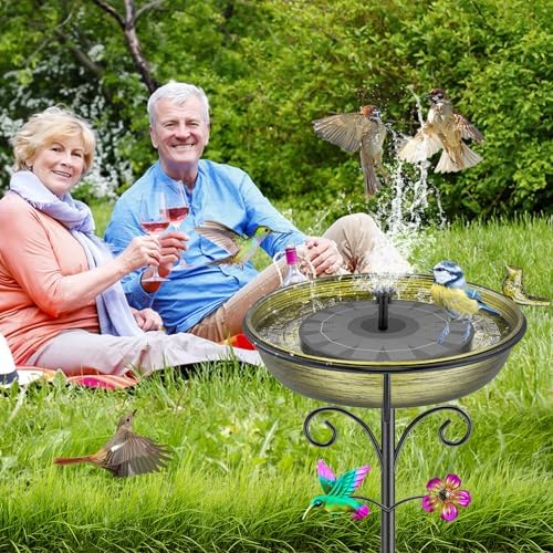 38.6in Bird Baths for Outdoors, Detachable Birdbaths for The Garden Clearance, Freestanding Bird Baths for Outdoors, Bird Bath Bowl Spa & Birdfeeder with Metal Stake Stand (Retro Gold) - Image 5