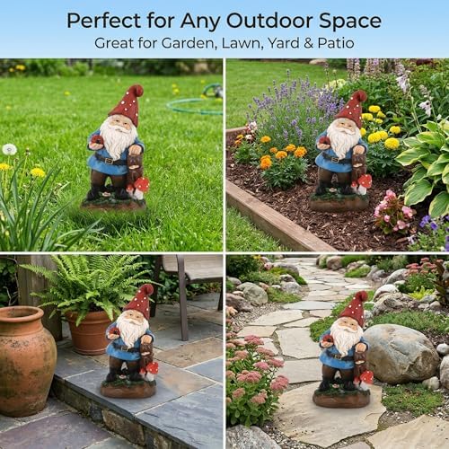 Topadorn Solar Garden Gnome Statue with Glowing Ladybug & Mushroom - Image 4