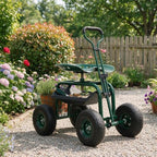 Rolling Garden Cart with Wheels, Gardening Stool with Basket,Adjustable Steering Handle, 360 Degree Swivel Seat for Yard,Patio,and Outdoor - Image 2