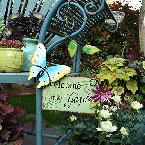Morning View Set of 3 Vintage Metal Garden Sign with Butterfly Daisy and Leaf, Decorative Hanging Welcome Plaque for Garden Patio Porch Yard Wall Outdoor Decor - Image 2