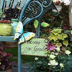 Morning View Set of 3 Vintage Metal Garden Sign with Butterfly Daisy and Leaf, Decorative Hanging Welcome Plaque for Garden Patio Porch Yard Wall Outdoor Decor - Image 2