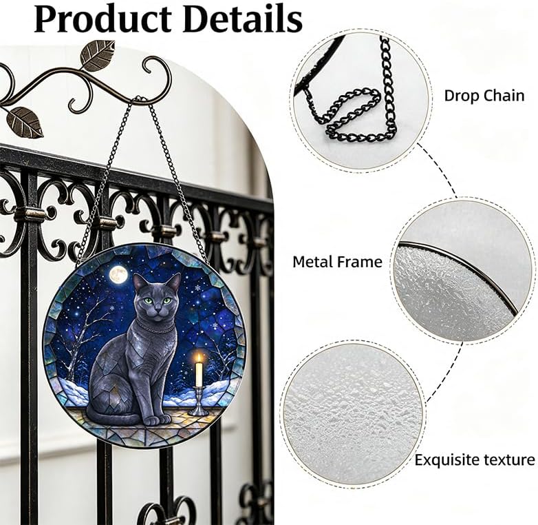 Stained Glass Window Hanging Russian Blue Suncatcher Gifts 9.8" - Image 3
