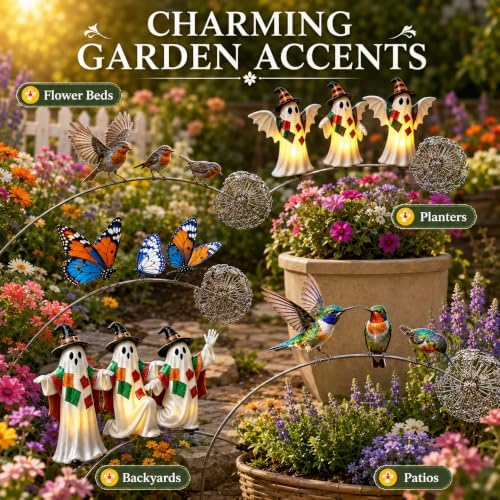 Metal Bird Garden Stake Outdoor Yard Art, Decorative Garden Stake with Bird, Butterfly, Hummingbird and Ghost Designs, Rustic Lawn Ornament for Flower Bed, Patio, Planter, Backyard Decor Gift，Bird*2 - Image 2