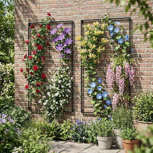 MyGift 3.9 ft Black Metal Wall Garden Trellis, Geometric Plant Support - Image 4