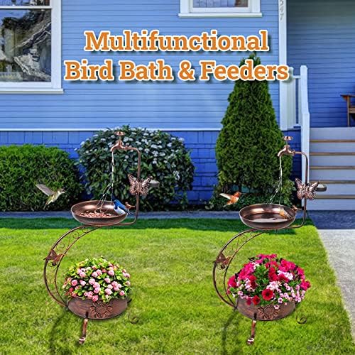36" Metal Bird Baths with Flower Planter Pedestal Vintage Antique Copper - Image 4