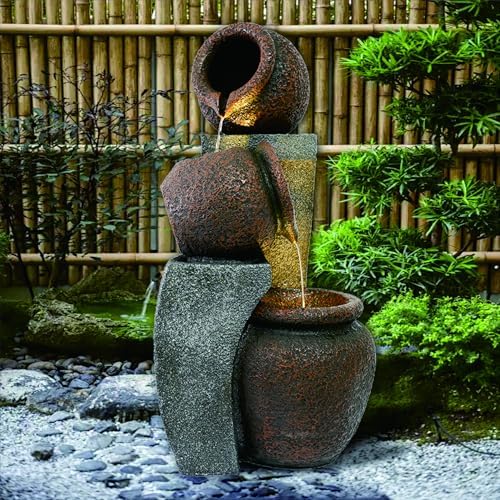 30 Inch Tall Outdoor Water Fountain Waterfalls with 2 LED Lights Yard Art Decor Indoor and Outdoor - Image 3