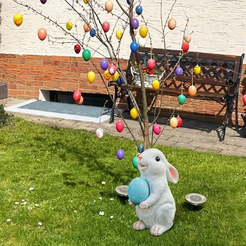 Solar Easter Rabbit Garden Statues Outdoor Easter Decorations Resin Bunny Figurine with Egg Changing LED Lights for Porch Patio Lawn Yard Gardening Gifts for Mom Grandma - Image 4