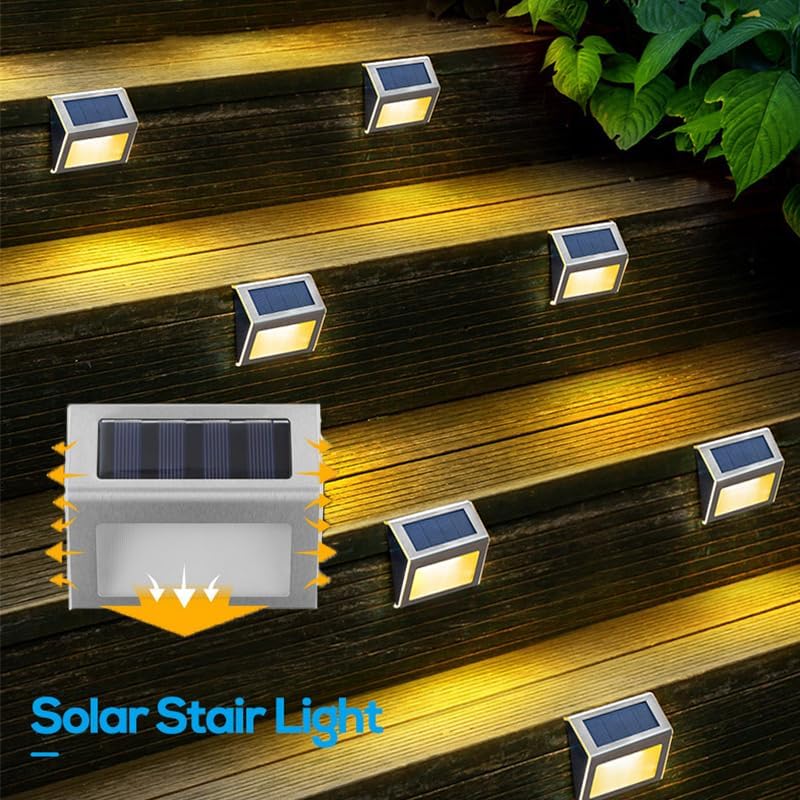 6 Pack Solar Step Lights Outdoor 6 LED Solar Deck Lights Warm White Waterproof Stainless Steel Solar Powered Stair Lights for Decks Steps Wall Railing Stair - Image 4