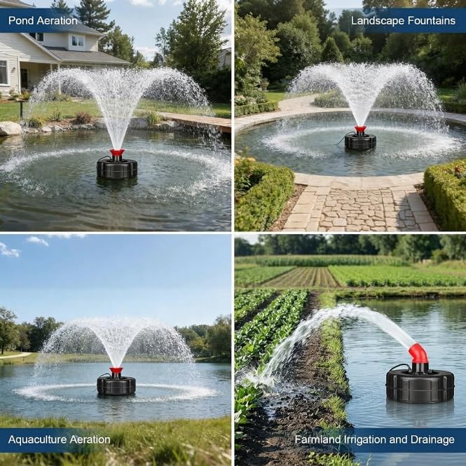 Pond Fountain Aerator, 1HP 110V 15000 GPH Fountain Pump Lakes(Black) - Image 5
