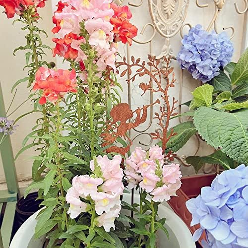 Metal Girl and Cat Decorative Garden Stakes,Rust Outdoor Garden Decor for Lawn Garden Yard Patio (Girl Playing Flute) - Image 3
