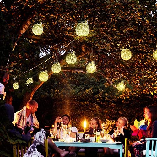 2 Packs Hanging Outdoor Solar Lanterns Decorative Lights 30 LED Waterproof Cracked Glass Jar Garden Lights for Court Yard Patio Pathway - Image 5