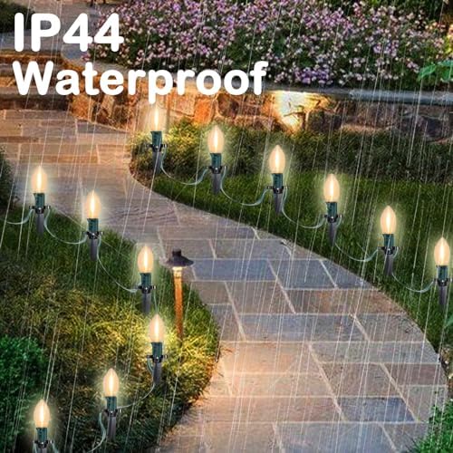 SUNSGNE C9 LED Christmas Pathway Lights Outdoor 38 Feet Sidewalk String Lights with Marker Stakes, 25 LED Clear Connectable Christmas Walkway Markers Lights for Outside Porch Garden Yard Lawn Decor - Image 4