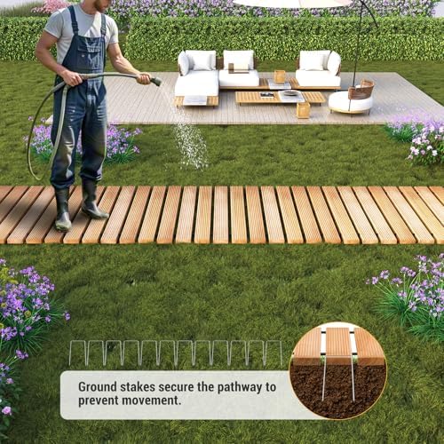 12FT Wooden Garden Pathway Walkway Pavers Roll Stepping Stones Path Outdoor Outside Patio Floor Roll Out Decorative Garden Non-Slip Patio Path Boardwalk Road Floor for Backyard Beach Wedding Party - Image 4