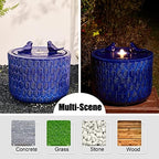 Glitzhome 14.75”H Outdoor Ceramic Garden Water Fountain with LED Lights and Pump, Two Birds Embossed Leaf Pattern Patio Fountain Floor Standing Bird Bath Fountains for Porch Deck Backyard, Cobalt Blue - Image 3
