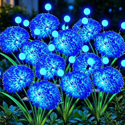 VOOKRY Solar Flowers Outdoor Waterproof, 8 Pack Blue Garden Lights with Swaying Firefly Lights, Flower Light Garden Decor for Yard Patio Pathway Lawn Grave, Gardening Gifts for Women Mother's Day by VOOKRY