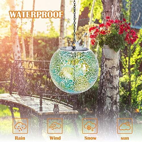 Mosaic Solar Lanterns Waterproof Hanging Solar Lights Graden Decor, Green - Image 6