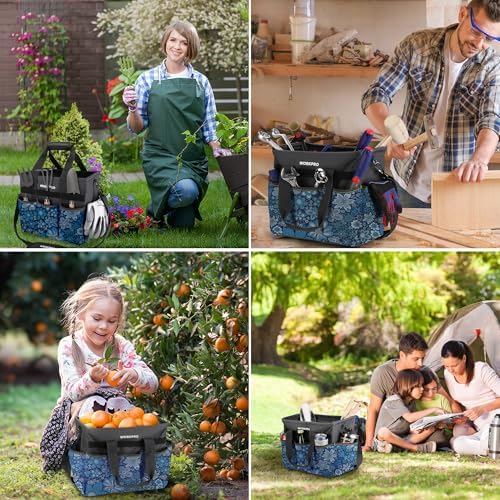WORKPRO Garden Tool Bag, 10 Pockets and Shoulder Strap, Floral Blue - Image 7