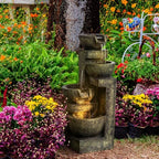Outsunny Outdoor Fountain 4-Tier Stone Look Bowls Cascading Waterfall Gray - Image 2