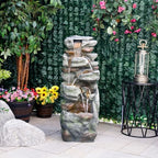 Alpine Corporation 39" Tall Outdoor Mult-itiered Elegant Rock Look Waterfalls Floor Fountain with LED Lights, Gray - Image 3