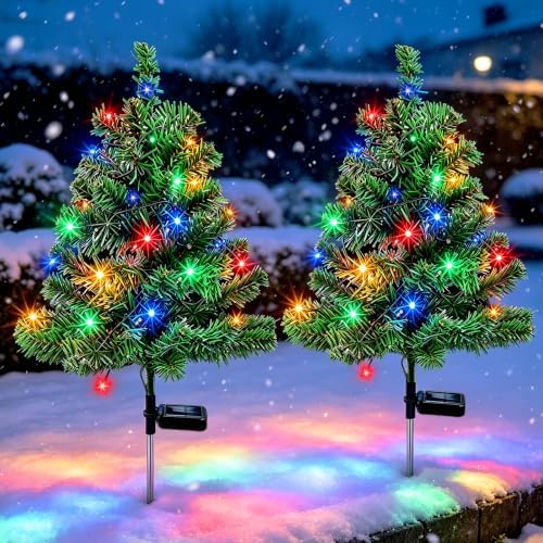 MRHEPHAESTUS Solar Christmas Decorations, 2 Pack Solar Christmas Tree Lights for Outdoor Xmas Yard Garden Decor by MRHEPHAESTUS