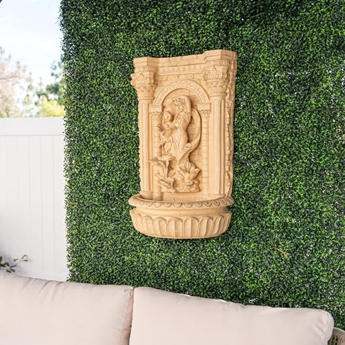 XBrand 30.3" Tall Solar Powered Outdoor Wall Fountain with Maiden Holding Pot – Classic Waterfall Design, Weather-Resistant Polyresin, Brown for Garden & Backyard Décor - Image 2