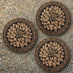 HF by LT Deluxe Rubber Stepping Stone, Dahlia Design, Heavy Duty 13" All-Weather Garden Tile, Black with Brushed Brass Finish, Set of 3 - Image 4