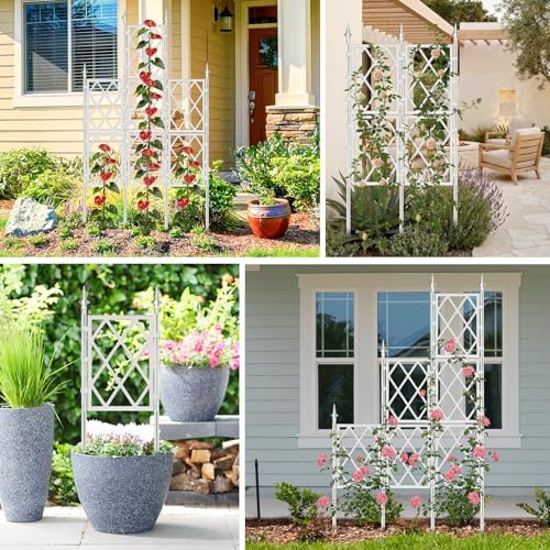 63 Inch Garden Trellis Support Fence Metal Lattice Climbing Frame White - Image 5