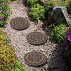 HF by LT Deluxe Rubber Stepping Stone, Mandala Design, Heavy Duty 13" All-Weather Garden Tile, Black with Antique Bronze Finish, Set of 3 - Image 4
