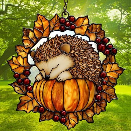 Hedgehog Pumpkin Fall Autumn Acrylic Suncatcher - Image 3
