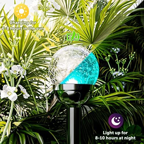GIGALUMI Solar Outdoor, Cracked Glass Ball Solar Garden Lights, Color Changing Lights Outdoor,Garden LED for Path, Patio, Yard, 6 Pack Pathway - Image 5