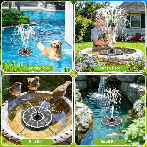 Solar Fountain with 3 Spray Height, Works in Shade, 3.5W Glass Solar Bird Bath Fountains with 2000mAh Battery and 4 Rotating Rods, 7 Nozzles, Outdoor Water Fountain Pump for Garden, Pool, Pond - Image 6