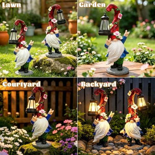 Garden Gnome Statue with Solar Lights Garden Sculptures Patio Outdoor Decor - Image 2