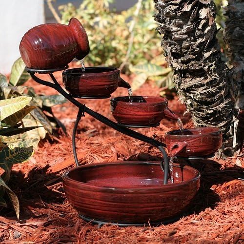 Smart Solar 23941R01 Ceramic Solar Cascade Fountain, Lava Red Finish, Powered by Included Separate Solar Panel, No Operating Costs or Wiring Required Small - Image 4
