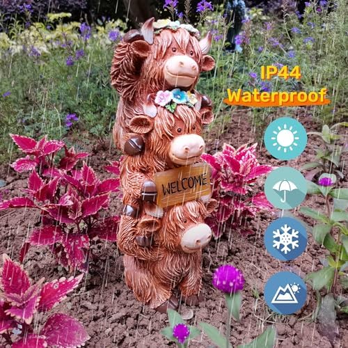 12 Inch Highland Cow Garden Statue Solar Outdoor Decor for Yard Patio Porch - Image 5