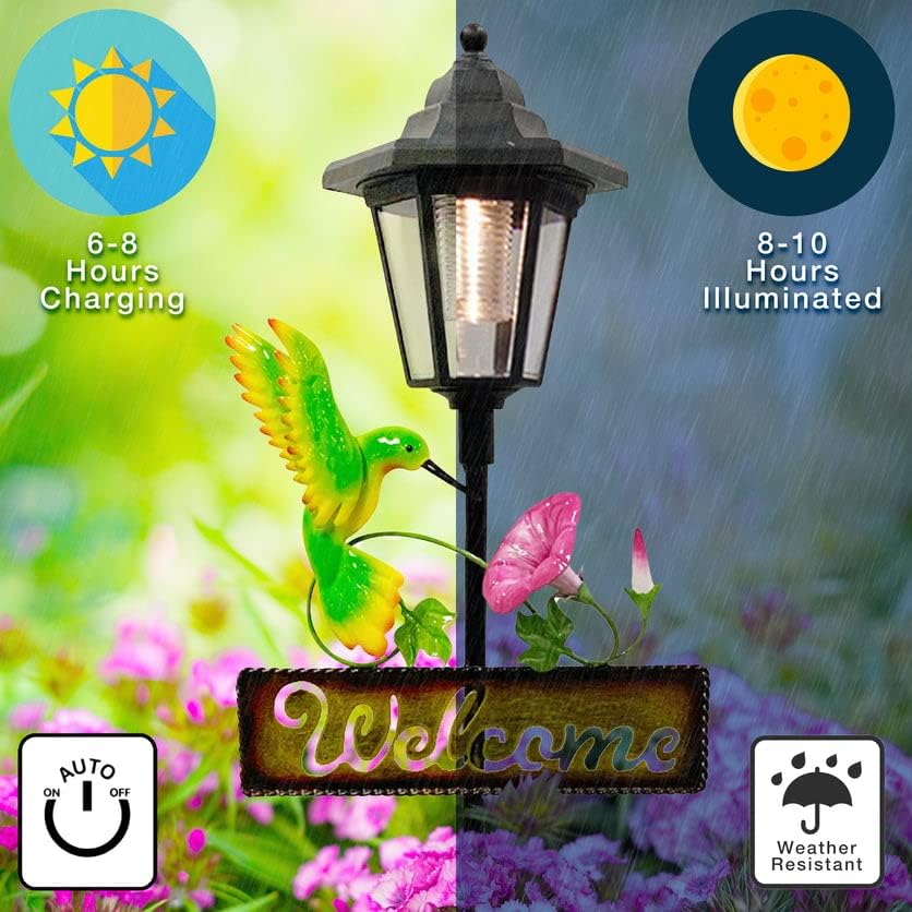 Crosslight Solar LED Hummingbird Welcome Sign - Weatherproof Garden Stake Light for Outdoor Decoration - Decor for Yard, Lawn, Patio, Pathway, Backyard | Warm White - Image 4