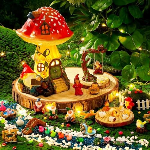 100 Sets Mushroom House Fairy Gnomes Miniatures Figures Garden Accessories by HyDren