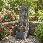 39.37 Inch Outdoor Water Fountain, 4 Tier Resin Cascading Water Feature with Warm LED Lights, Quiet Pump for Patio Garden Porch - Image 3