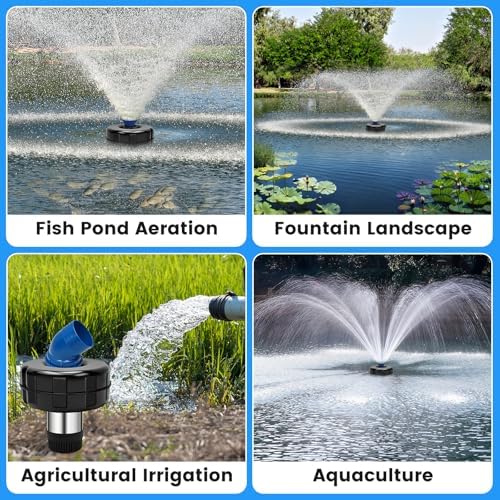 15000 GPH Pond Fountain Aerator,750W(1HP) Floating Fountain with Stainless Steel Body,Automatic Pond Pump with Timer&100FT Power Cord&2 Adapters&Ropes Pond Aerators for Outdoor Ponds&Lakes - Image 4