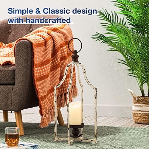 Glitzhome 22" Lanterns Decorative Indoor Outdoor, Farmhouse Metal Lanterns, Hanging Candle Holder for Porch Mantle Fireplace Patio Garden Home Decor,White - Image 4