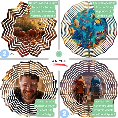 echomerx 6-Pack Sublimation Wind Spinner Blanks 8" – Metal Hanging Windspinners for Sublimation, Indoor Outdoor Yard Décor Sculpture, Includes Hooks, Assorted – Sublimate at 385°F - Image 3