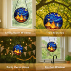Stained Glass Window Hanging，Starry Night Camping Scene 11.8in Sun Catchers Indoor Window, Home Decor Inside and Outside the Cottage, Gifts for Women - Image 5