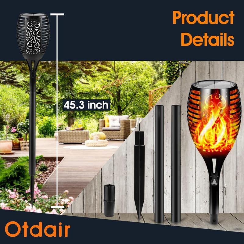 Otdair 43" Solar Torch Lights Outdoor with Flickering Flame for Halloween - Image 6