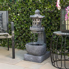 Alpine Corporation DIG370 31" Outdoor Zen Pagoda Water Fountain with LED Lights & Illuminated Stone Bowl – Tranquil Garden Water Feature for Relaxation and Ambiance, Gray - Image 2