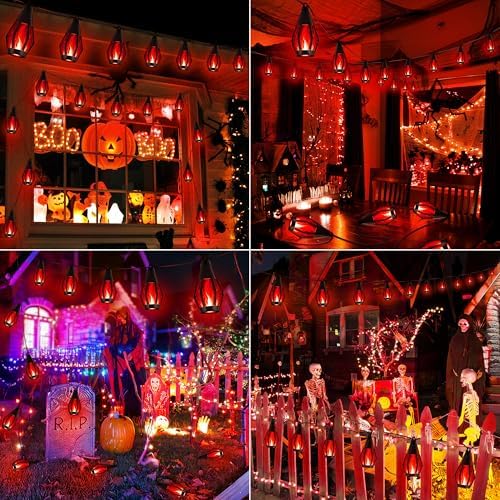 iBaycon 42FT 15 LED Solar Flame Halloween String Lights Outdoor, Red - Image 2