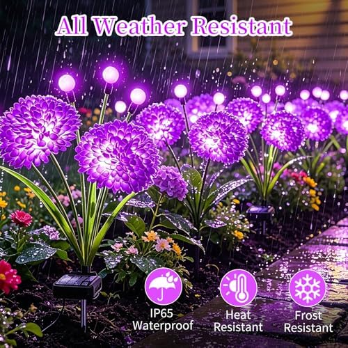 VOOKRY Solar Flowers Outdoor Waterproof, 2 Pack Purple Garden Lights with Swaying Firefly Lights, Flower Light Garden Decor for Yard Patio Pathway Lawn Grave, Gardening Gifts for Women Birthday - Image 4