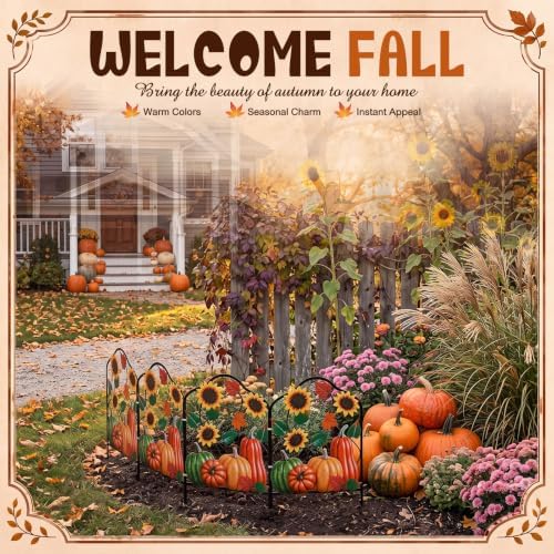 4 Pack Fall Garden Fence, Metal Fence Decorative Garden Stakes, 16"H x 11"W - Image 7