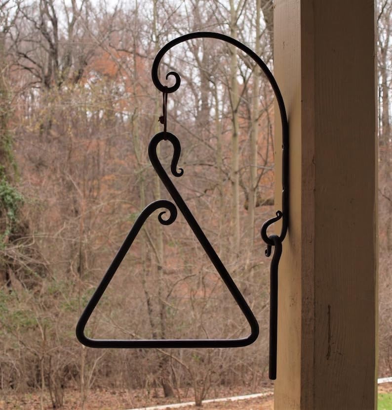 Hand Forged Iron Dinner Bell, Decorative Dinner Gong, Wall Mounted Dinner Chime Outdoor/Indoor Decorative Accent Hanging Bells (Triangle Design) - Image 4