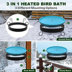 Heated Bird Bath for Outdoors for Winter, 3 Easy Ways to Mount Detachable Bird Bath Bowl, 75W Heated Bird Baths with Thermostatically Controlled for Garden Yard Patio Lawn, Blue - Image 3