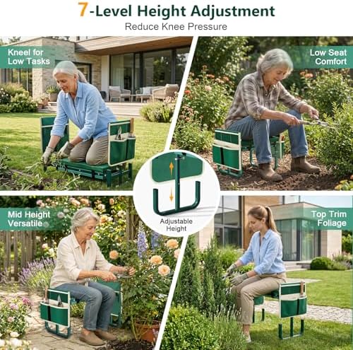 AUROPEAK Garden Kneeler and Seat, 7-Level Adjustable Stool with Handles - Image 4